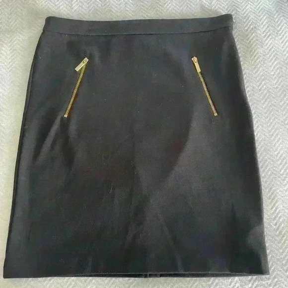 Michael Kors Black pencil skirt With Gold Accent Zippers Size 12 stretch Career - Picture 1 of 6